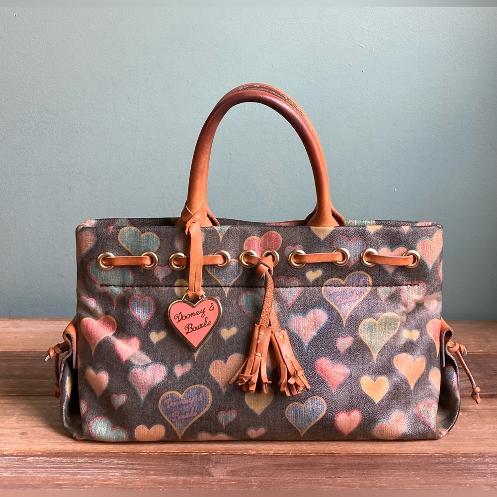 Vintage Y2K Dooney & Bourke Rainbow Hearts Top Handle Satchel Bag
